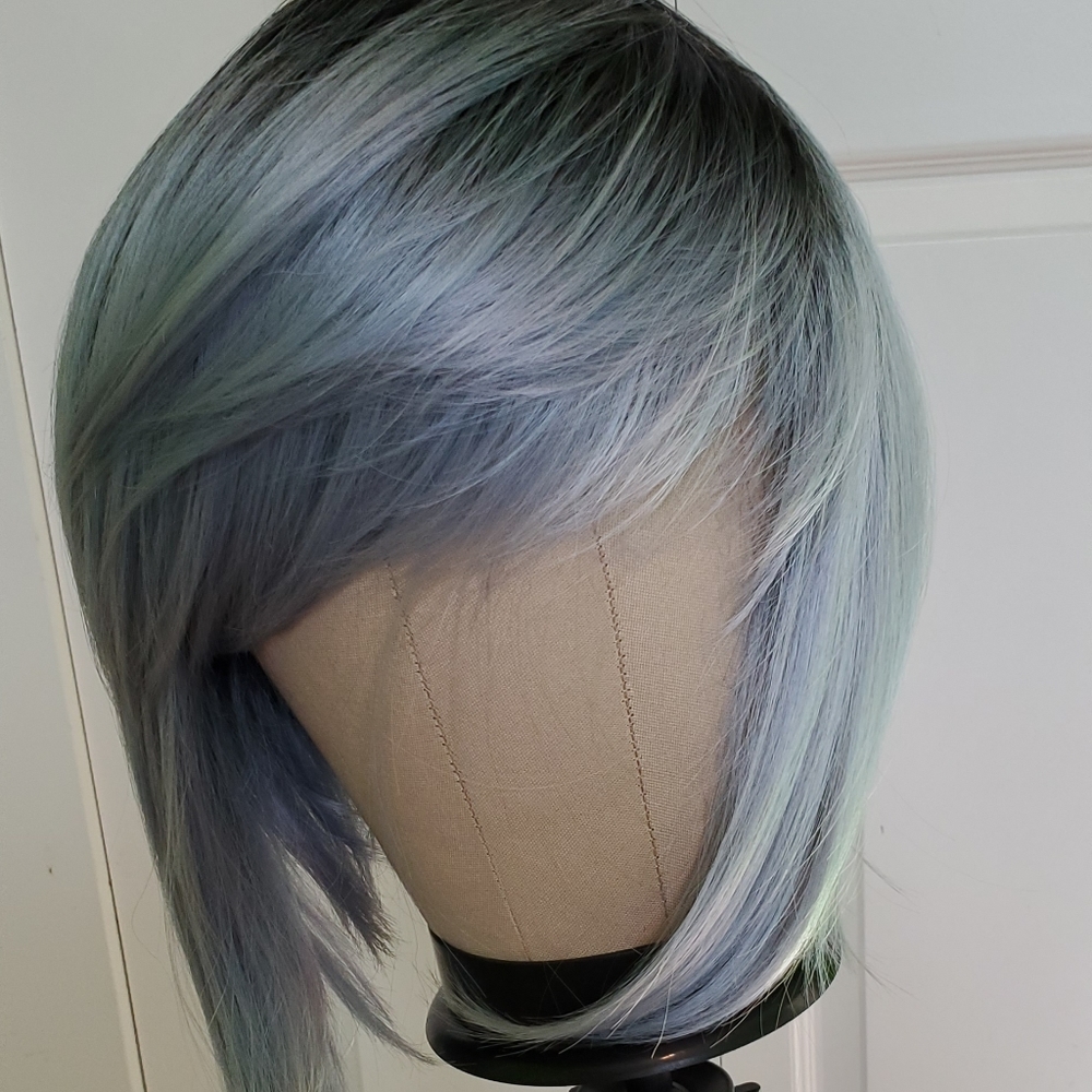 Platinum SKY BLUE Angled WIG